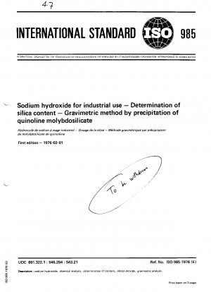 Natriumhydroxid für industrielle Zwecke – Bestimmung des Siliciumdioxidgehalts – Gravimetrisches Verfahren durch Fällung von Chinolinmolybdosilikat