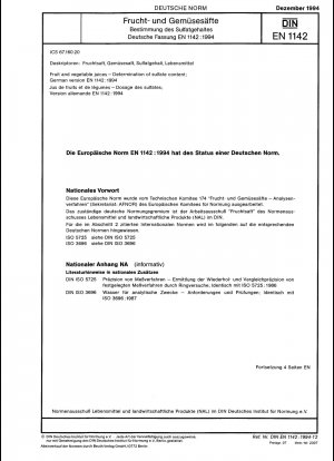 Frucht- und Gemüsesäfte - Bestimmung des Sulfatgehalts; Deutsche Fassung EN 1142:1994