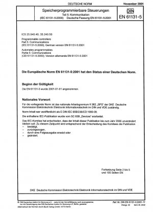 Programmierbare Steuerungen – Teil 5: Kommunikation (IEC 61131-5:2000); Deutsche Fassung EN 61131-5:2001