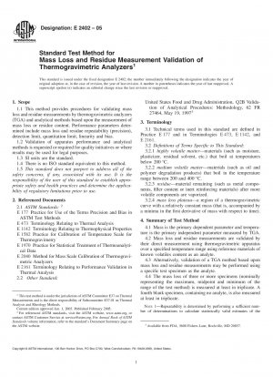 Standardtestmethode zur Validierung der Massenverlust- und Rückstandsmessung von thermogravimetrischen Analysatoren