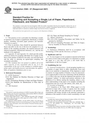 Standardpraxis für die Probenahme und Annahme einer einzelnen Charge von Papier, Pappe, Faserplatten und verwandten Produkten