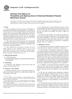 Standardtestverfahren für Fließfähigkeit und Tragfläche von chemikalienbeständigen Polymer-Maschinenmörteln
