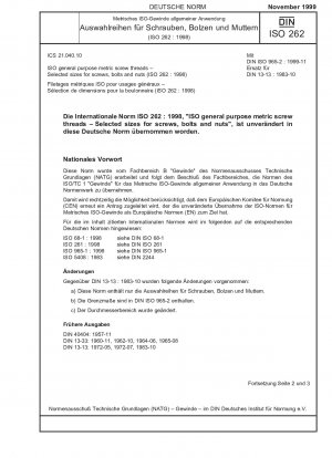 Metrische ISO-Allzweck-Schraubengewinde – Ausgewählte Größen für Schrauben, Bolzen und Muttern (ISO 262:1998)