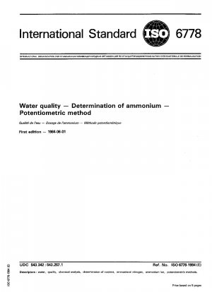 Wasserqualität; Bestimmung von Ammonium; Potentiometrische Methode