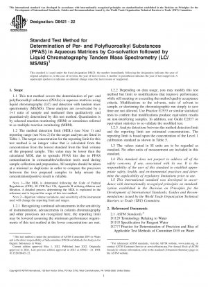Standardtestmethode zur Bestimmung von Per- und Polyfluoralkylsubstanzen (PFAS) in wässrigen Matrizen durch Cosolvatisierung und anschließende Flüssigchromatographie-Tandem-Massenspektrometrie (LC/MS/MS)