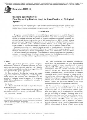 Standardspezifikation für Feld-Screening-Geräte zur Identifizierung biologischer Arbeitsstoffe