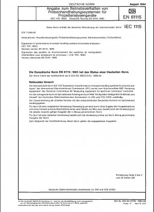 Leistungsausdruck von Probenhandhabungssystemen für Prozessanalysatoren (IEC 61115:1992); Deutsche Fassung EN 61115:1993