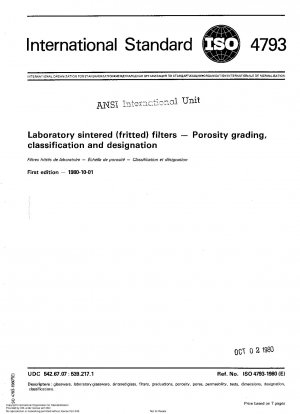 Gesinterte (Fritten-)Filter im Labor; Einstufung, Klassifizierung und Bezeichnung der Porosität