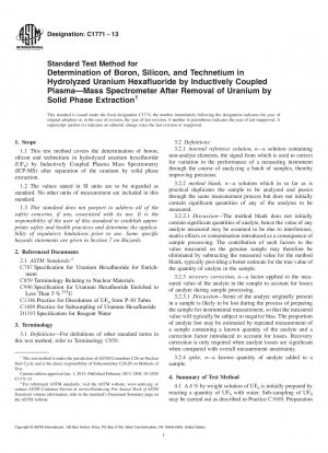 Standardtestmethode zur Bestimmung von Bor, Silizium und Technetium in hydrolysiertem Uranhexafluorid durch induktiv gekoppeltes Plasma; Massenspektrometer nach Entfernung von Uran durch Festphasenextraktion
