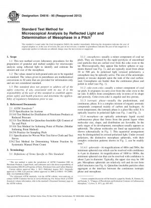 Standardtestmethode für die mikroskopische Analyse durch reflektiertes Licht und Bestimmung der Mesophase in einem Pech