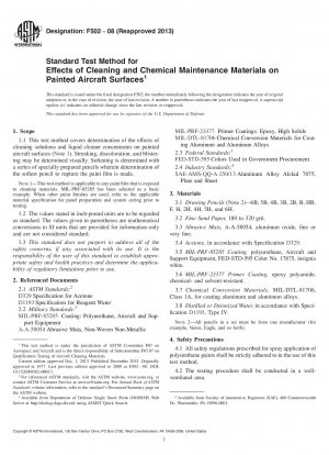 Standardtestmethode für die Auswirkungen von Reinigungs- und chemischen Wartungsmaterialien auf lackierte Flugzeugoberflächen