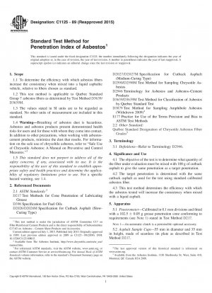 Standardtestmethode für den Penetrationsindex von Asbest