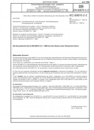 Fernwirkgeräte und -systeme - Teil 2: Betriebsbedingungen; Abschnitt 2: Umgebungsbedingungen (klimatische, mechanische und andere nichtelektrische Einflüsse) (IEC 60870-2-2:1996); Deutsche Fassung EN 60870-2-2:1996