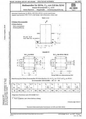 Messwandler für 50 Hz, HSV 0,6 bis 52 kV; Stromwandler (Stützisolator), HSV 12 kV, kleine Bauform, Hauptabmessungen, Innenraumausführung