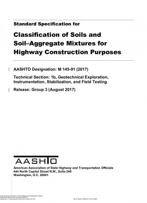 Standardspezifikation für die Klassifizierung von Böden und Boden-Zuschlagstoff-Mischungen für Zwecke des Straßenbaus