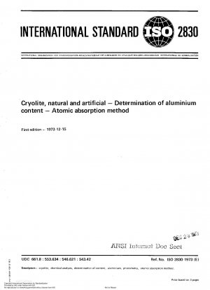 Kryolith, natürlich und künstlich; Bestimmung des Aluminiumgehalts; Atomabsorptionsverfahren