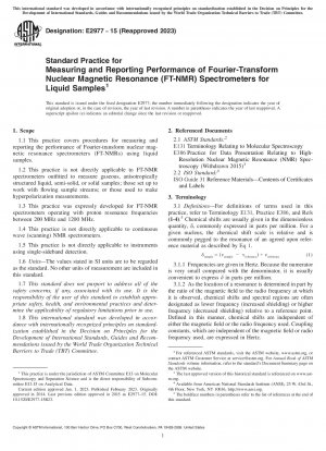 Standardpraxis zur Messung und Berichterstattung der Leistung von Fourier-Transform-Kernspinresonanzspektrometern (FT-NMR) für flüssige Proben