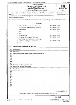 Luft- und Raumfahrt; Fachgruppenverzeichnis der Luft- und Raumfahrtnormen; Flugzeug (Flugzeugzelle und Antriebssystem)