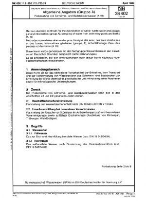 Deutsche Einheitsverfahren zur Untersuchung von Wasser, Abwasser und Schlamm; allgemeine Informationen (Gruppe A); Probenahme von Schwimmbad- und Badebeckenwasser (A 19)