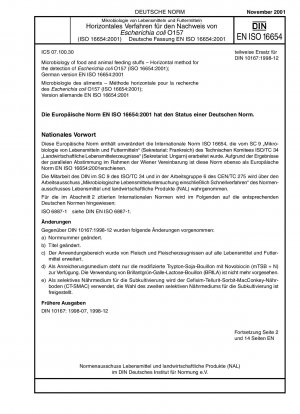 Mikrobiologie von Lebens- und Futtermitteln – Horizontales Verfahren zum Nachweis von Escherichia coli O157 (ISO 16654:2001); Deutsche Fassung EN ISO 16654:2001