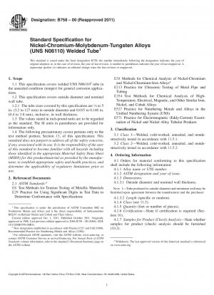 Standardspezifikation für geschweißte Rohre aus Nickel-Chrom-Molybdän-Wolfram-Legierungen (UNS N06110).