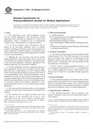 Standardspezifikation für Polyoxymethylen (Acetal) für medizinische Anwendungen