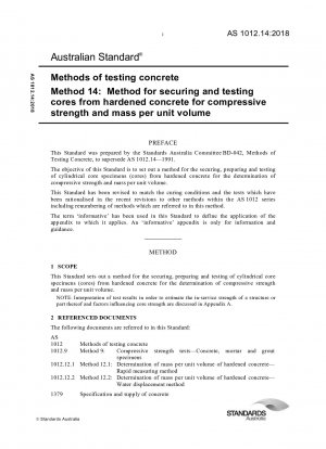 Methoden zur Prüfung von Beton, Methode 14: Methode zur Sicherung und Prüfung von Kernen aus Festbeton auf Druckfestigkeit und Masse pro Volumeneinheit