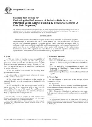 Standardtestmethode zur Bewertung der Leistung von antimikrobiellen Mitteln in oder auf Polymerfeststoffen gegen die Verfärbung durch Streptomyce-Arten (ein rosafarbener Organismus)