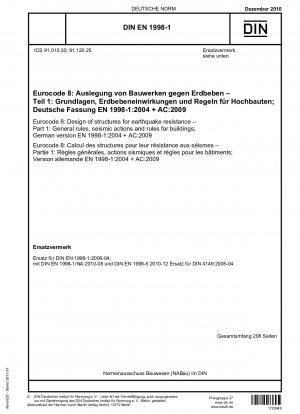Eurocode 8: Bemessung von Bauwerken zur Erdbebensicherheit – Teil 1: Allgemeine Regeln, seismische Einwirkungen und Regeln für Gebäude; Deutsche Fassung EN 1998-1:2004 + AC:2009 / Hinweis: Wird durch DIN EN 1998-1-1 (2022-10, t) ersetzt.*Zu ändern durch DIN EN 1998-1/...