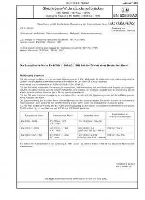 Gleichstrombrücken zur Widerstandsmessung; Änderung A2 (IEC 60564:1977/A2:1997); Deutsche Fassung EN 60564:1993/A2:1997