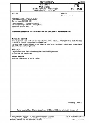 Rollen und Räder - Rollen für Möbel - Rollen für Drehstühle - Anforderungen; Deutsche Fassung EN 12529:1998