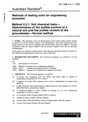 Methoden zur Bodenuntersuchung für ingenieurtechnische Zwecke - Bodenchemische Untersuchungen - Bestimmung des Sulfatgehalts eines natürlichen Bodens und des Sulfatgehalts des Grundwassers - Normalmethode