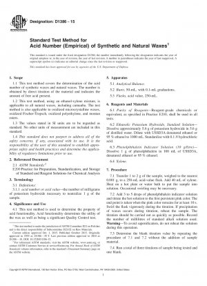Standardtestmethode für die Säurezahl (empirisch) synthetischer und natürlicher Wachse