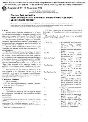 Testmethode für die prozentuale Atomspaltung in Uran- und Plutoniumbrennstoffen (massenspektrometrische Methode) (zurückgezogen 2001)