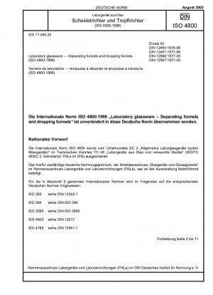 Laborglasgeräte – Scheidetrichter und Tropftrichter (ISO 4800:1998)