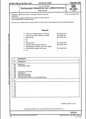 Luft- und Raumfahrt; Fachgruppenverzeichnis der Luft- und Raumfahrtnormen; Elektrotechnik