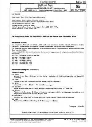 Stahl und Eisen - Bestimmung des Titangehalts - Spektrophotometrisches Diantipyrylmethan-Verfahren (ISO 10280:1991); Deutsche Fassung EN ISO 10280:1995