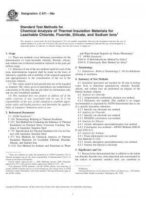 Standardtestmethoden für die chemische Analyse von Wärmedämmmaterialien auf auslaugbare Chlorid-, Fluorid-, Silikat- und Natriumionen