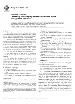 Standardhandbuch für die Labor-Unterprobenentnahme von Medien im Zusammenhang mit Abfallentsorgungsaktivitäten