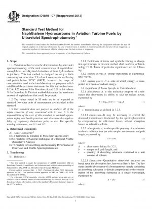 Standardtestmethode für Naphthalinkohlenwasserstoffe in Flugturbinenkraftstoffen mittels Ultraviolettspektrophotometrie