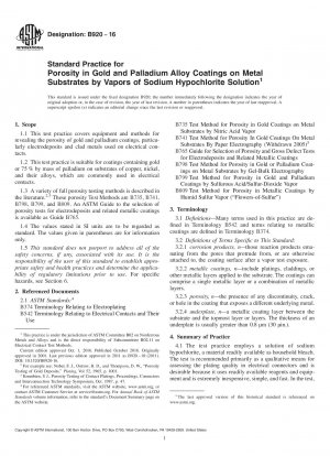 Standardpraxis für Porosität in Gold- und Palladiumlegierungsbeschichtungen auf Metallsubstraten durch Dämpfe von Natriumhypochloritlösung