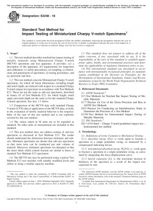 Standardtestmethode für die Schlagprüfung von miniaturisierten Charpy-Proben mit V-Kerbe