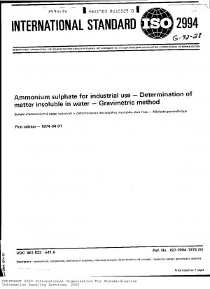 Ammoniumsulfat für industrielle Zwecke; Bestimmung wasserunlöslicher Stoffe; Gravimetrische Methode