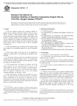 Standardtestverfahren für die Oxidationsstabilität von Benzinmotorenölen durch Dünnfilm-Sauerstoffaufnahme (TFOUT)