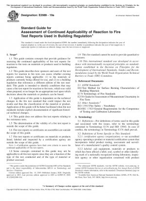 Standardleitfaden zur Bewertung der fortgesetzten Anwendbarkeit von Testberichten zum Brandverhalten, die in der Bauverordnung verwendet werden