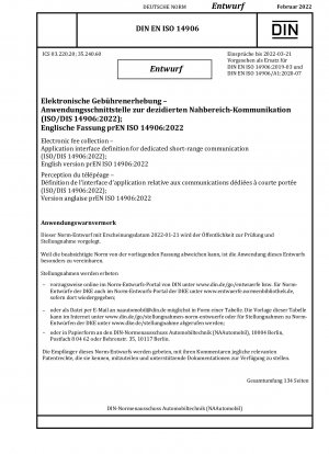 Anwendungsschnittstellendefinition für dedizierte Nahbereichskommunikation zur elektronischen Mauterhebung (Entwurf)