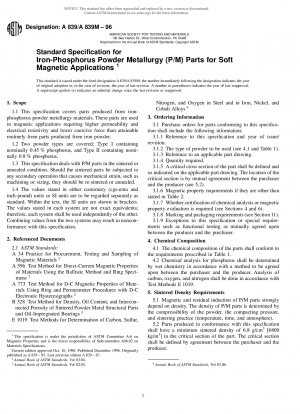 Standardspezifikation für Eisen-Phosphor-Pulvermetallurgieteile (P/M) für weichmagnetische Anwendungen