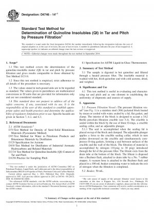 Standardtestmethode zur Bestimmung von in Chinolin unlöslichen Stoffen &40;QI&41; in Teer und Pech durch Druckfiltration
