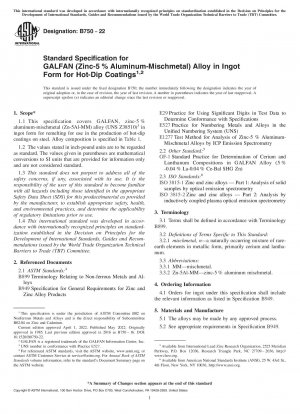 Standardspezifikation für GALFAN-Legierung (Zink-5 % Aluminium-Mischmetall) in Barrenform für Schmelztauchbeschichtungen