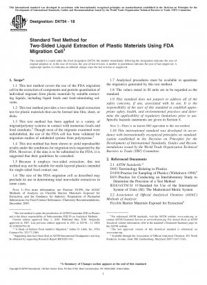 Standardtestmethode für die zweiseitige Flüssigkeitsextraktion von Kunststoffmaterialien mithilfe einer FDA-Migrationszelle